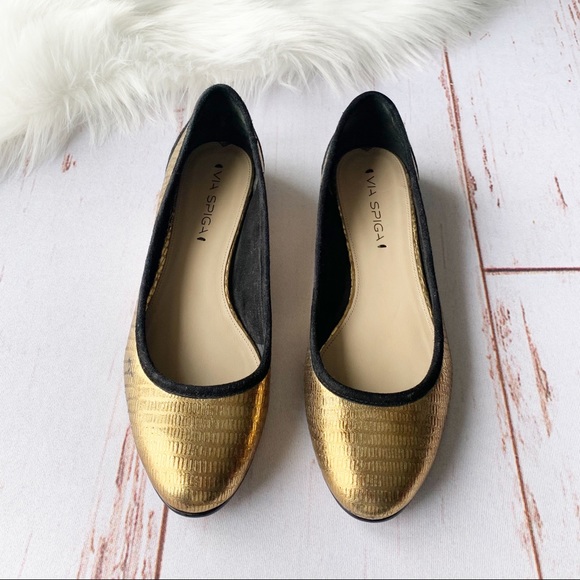 Via Spiga Gold And Black Suede Flats | Size 8.5 M - Picture 2 of 9